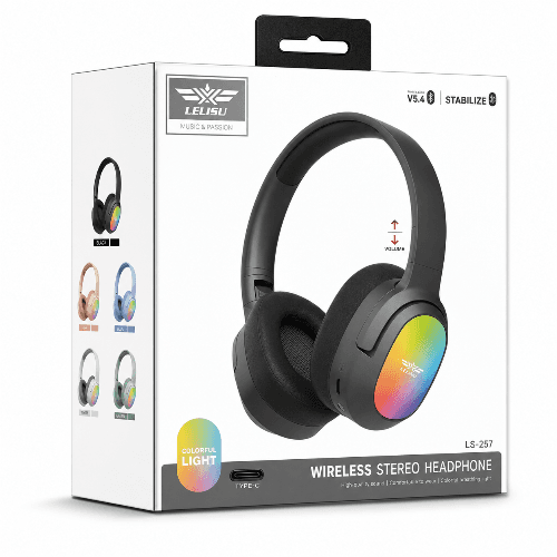Lelisu LS-257 Wireless Stereo Headphones Bluetooth 5.4 Over-Ear Headset with Type-C Charging and LED Lights in Pakistan